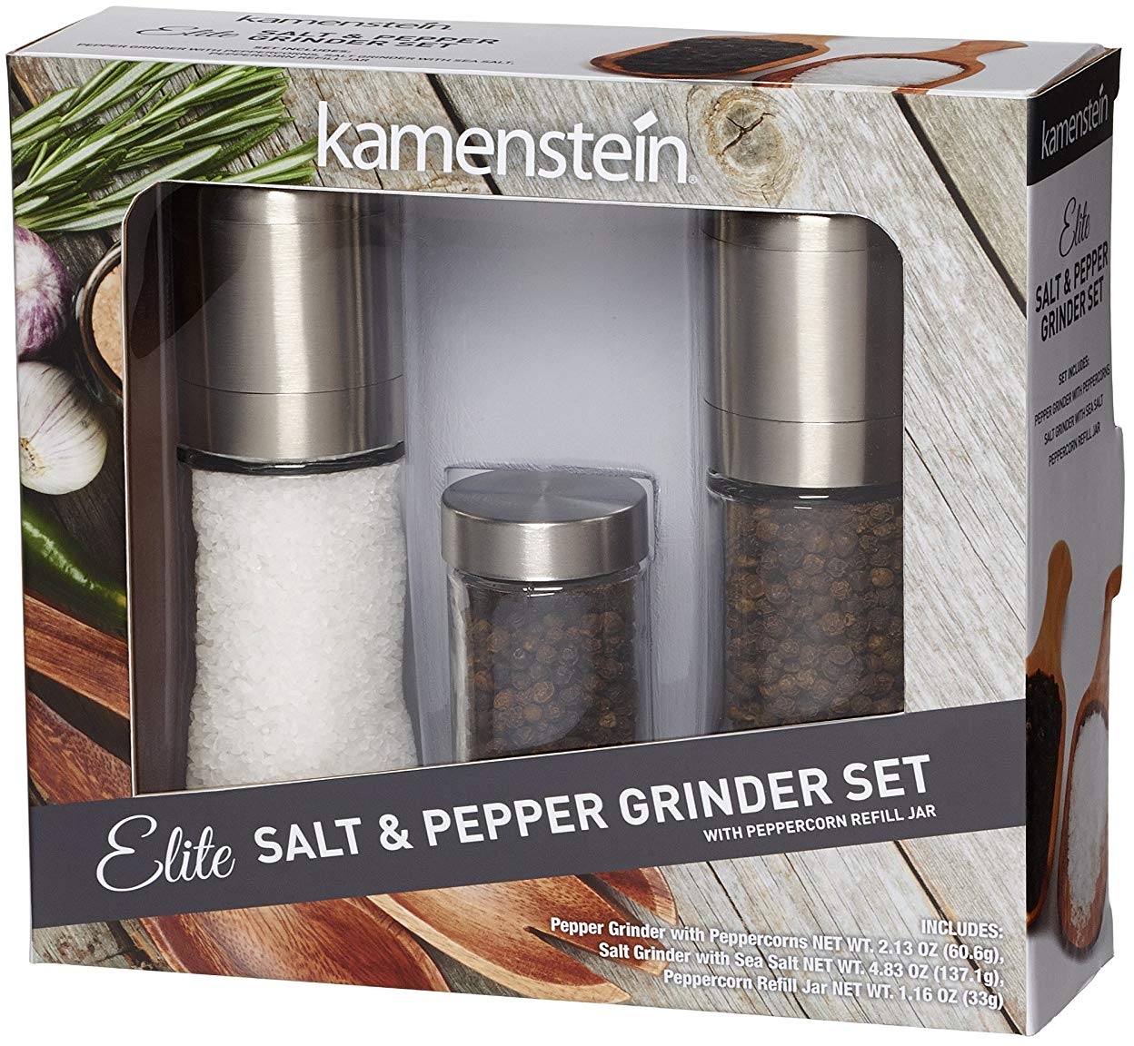 Kamenstein Elite Salt and Pepper Grinder Set with Free Spice Refills for 5 eBay