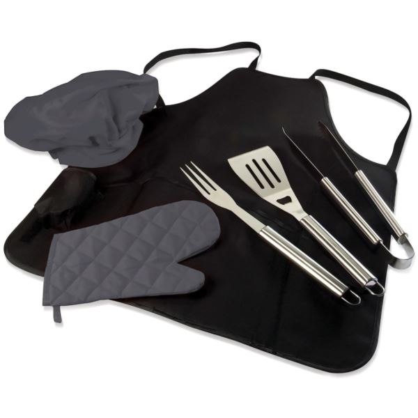 BBQ Apron Tote Pro Grill Set, (Black with Gray Accents) Image