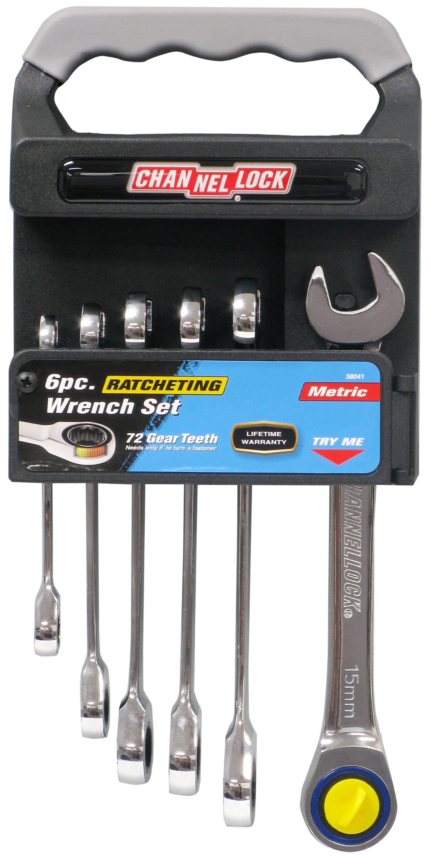 Channellock 38041 Ratcheting Wrench Set Metric On Rack, 6Piece, Silver