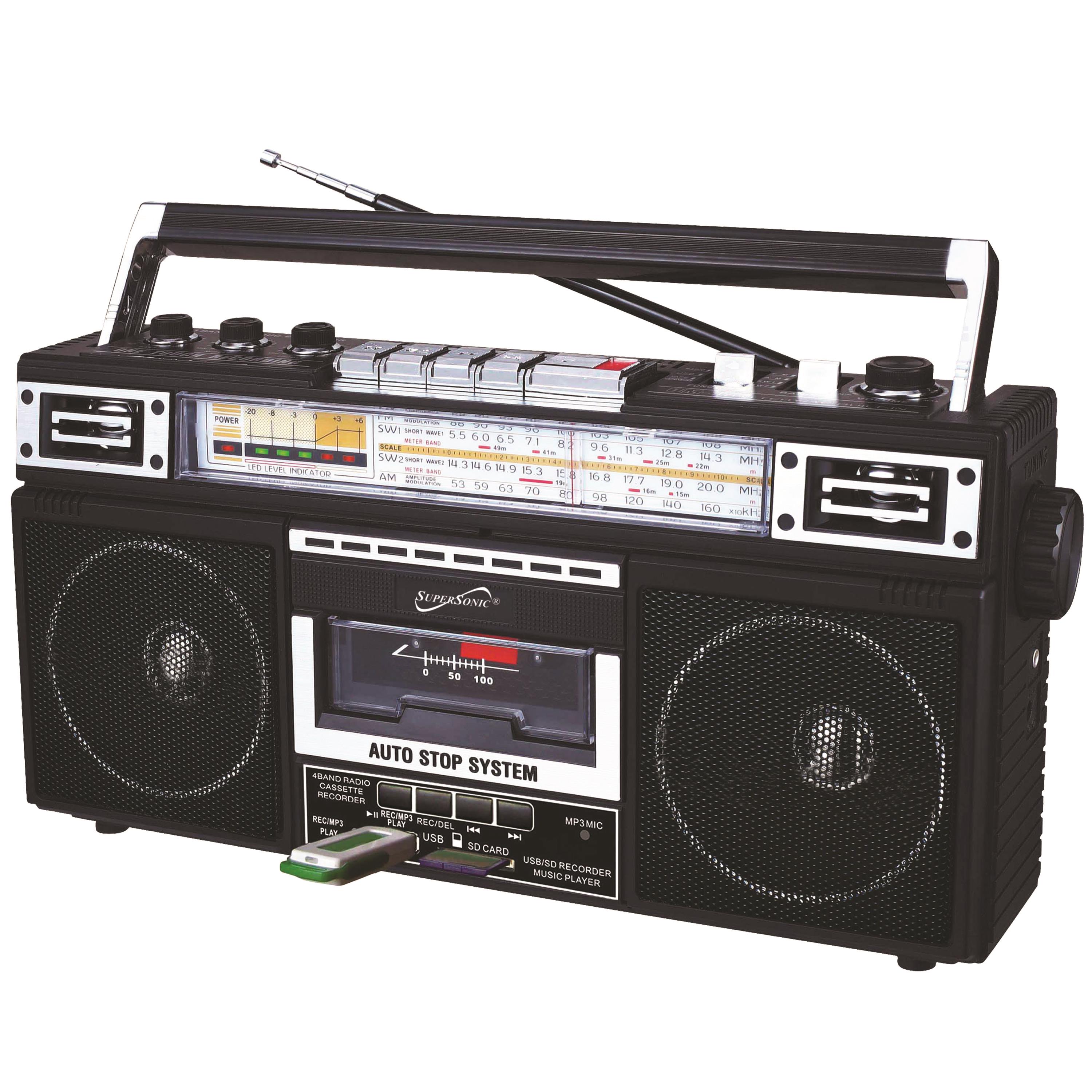 SuperSonic - Retro 4 Band Radio & Cassette Player with Bluetooth
