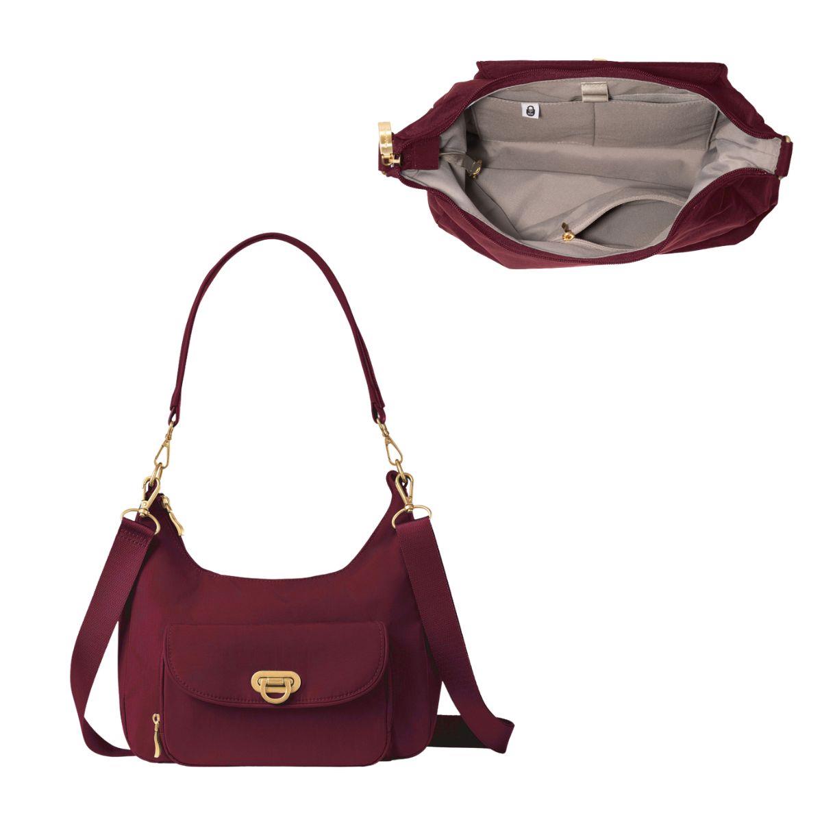 Baggallini Coastal Flip Lock Half Moon Bag - Jam Gold Hardware