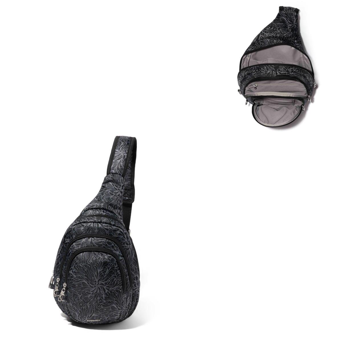 Baggallini Securtex Anti-Theft Multi Zip Sling - Midnight Blossom 
