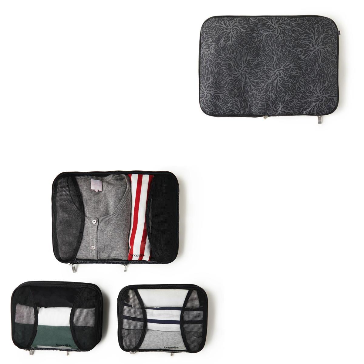 Baggallini 2 Med + 1 Large Compression Cube - MIDNIGHT BLOSSOM
