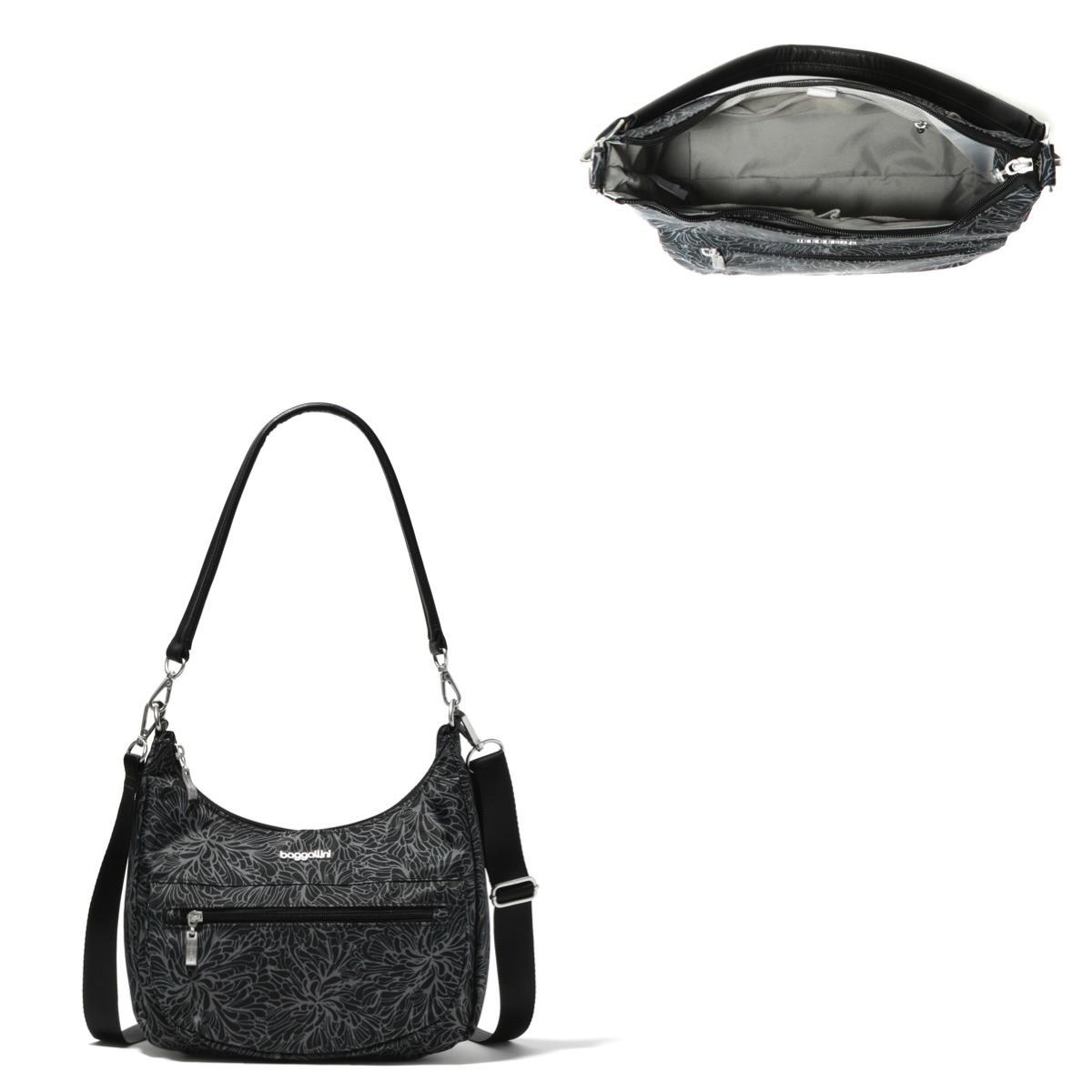 Baggallini Modern Pocket Half Moon Bag - MIDNIGHT BLOSSOM