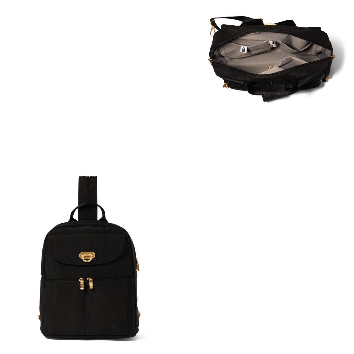 Baggallini Coastal Flip Lock Day Pack - Black W Gold