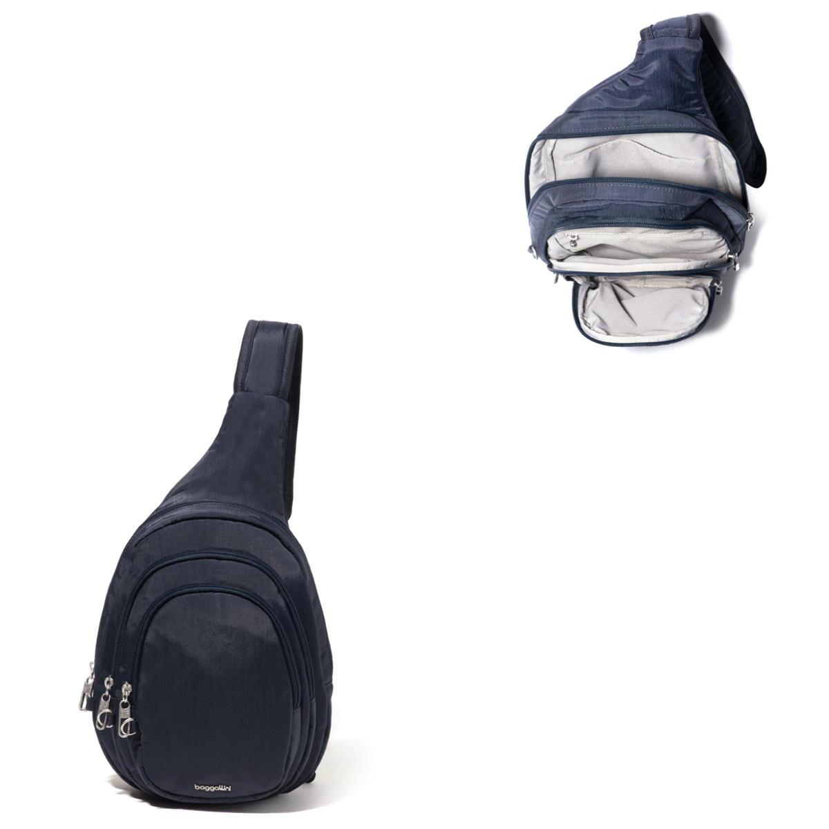 Baggallini Securtex Anti-Theft Multi Zip Sling - French Navy