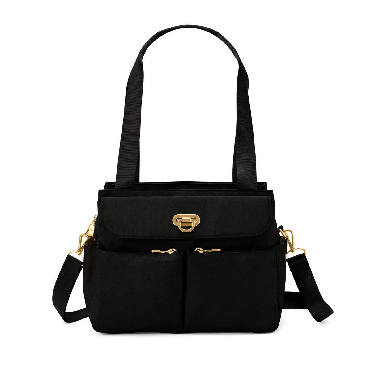 Baggallini Coastal Flip Lock Trio Satchel - Black W Gold 