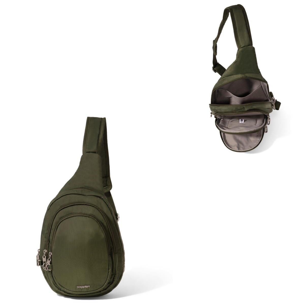 Baggallini Securtex Anti-Theft Multi Zip Sling - Thyme