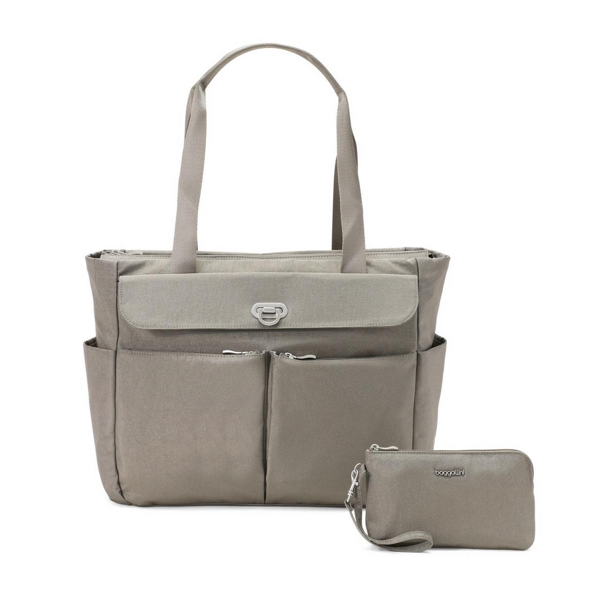 Baggallini Coastal Flip Lock Tote - Sterling Shimmer