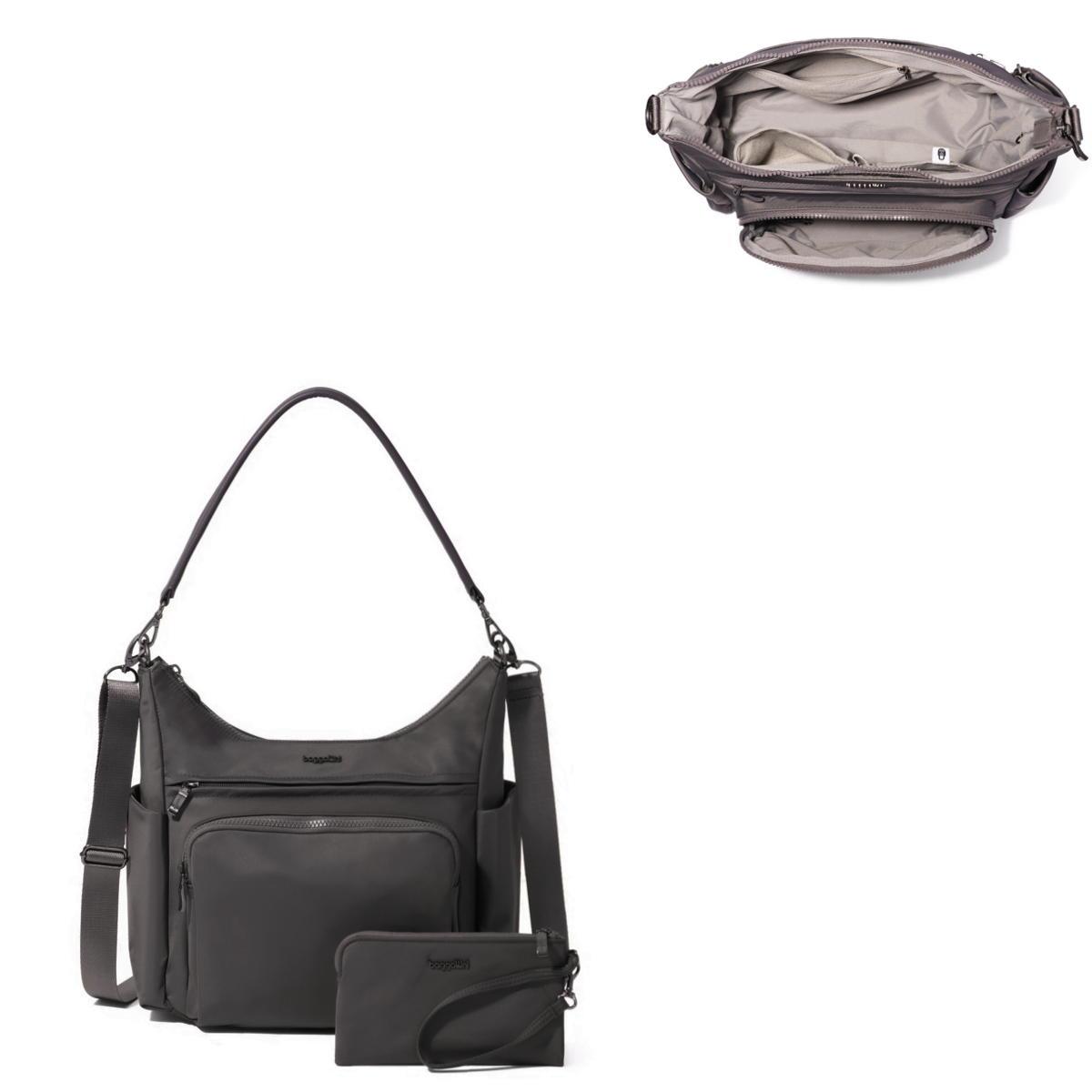 Baggallini Nolita Convertible Hobo with Wristlet - Smoke Twill