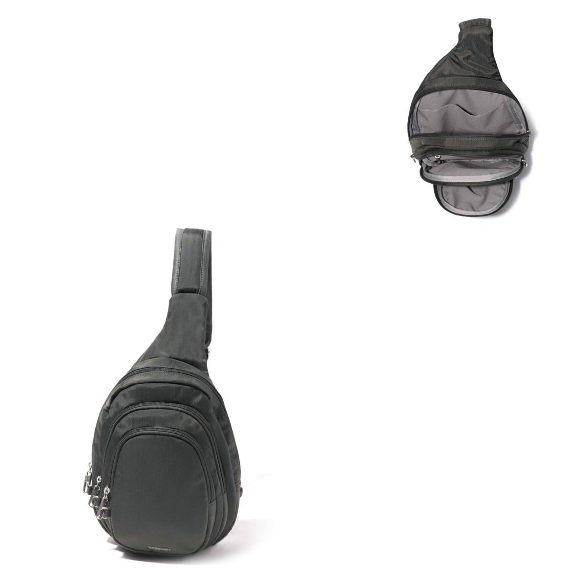 Baggallini Securtex Anti-Theft Multi Zip Sling - Charcoal