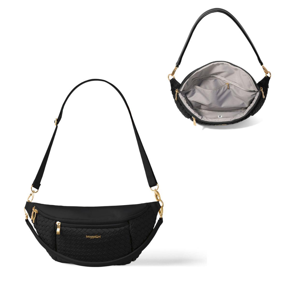 Baggallini Stanton Woven Crossbody - Black Woven Twill