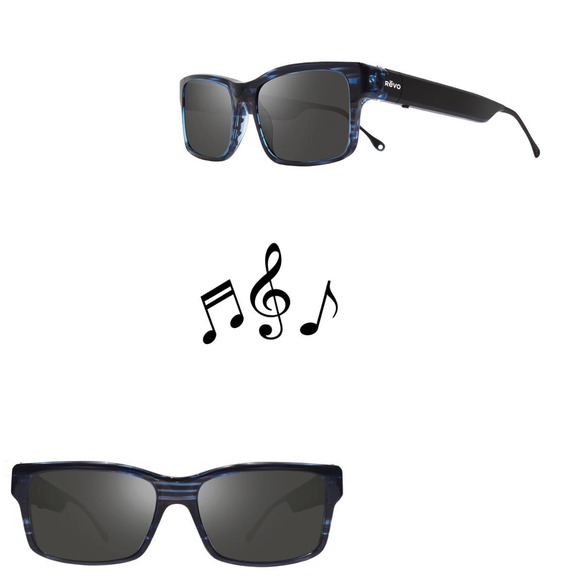 Revo Sunglasses Sonic 1 Revo Black Sunglasses with Audio Capabilities - Blue Horn - Size 57-17-145