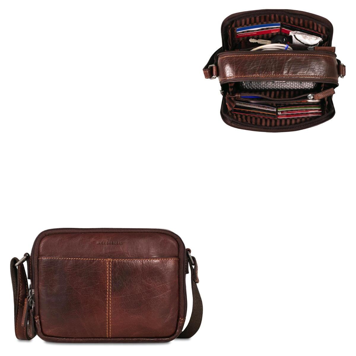 Jack Georges Double Zippered Crossbody Bag - Brown