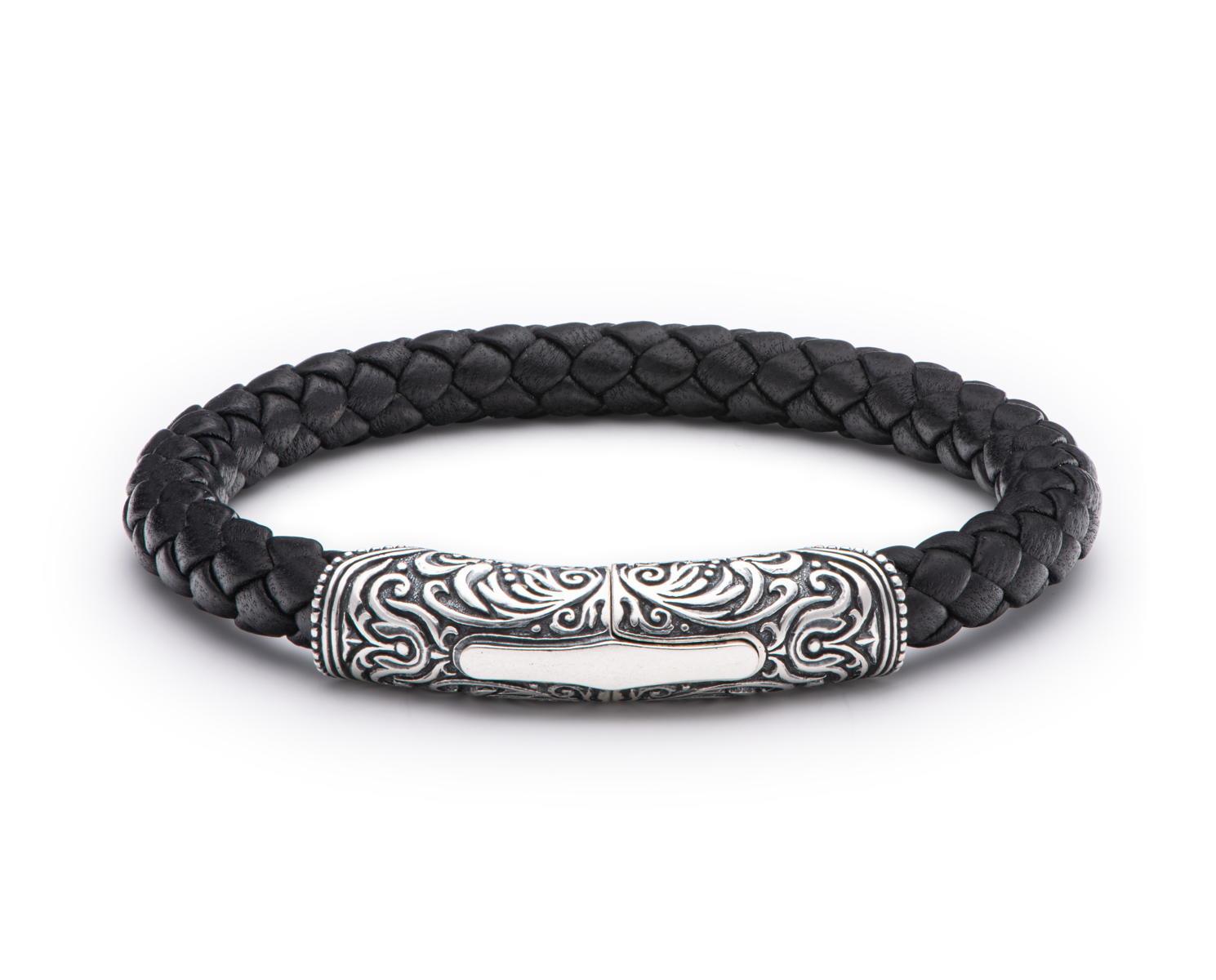 William Henry Leather Bracelet Milan - Black Silver